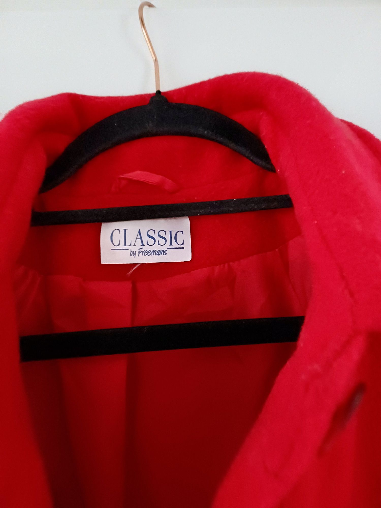 Płaszcz czerwony wełniany wełna vintage wiosenny długi 42 XL
