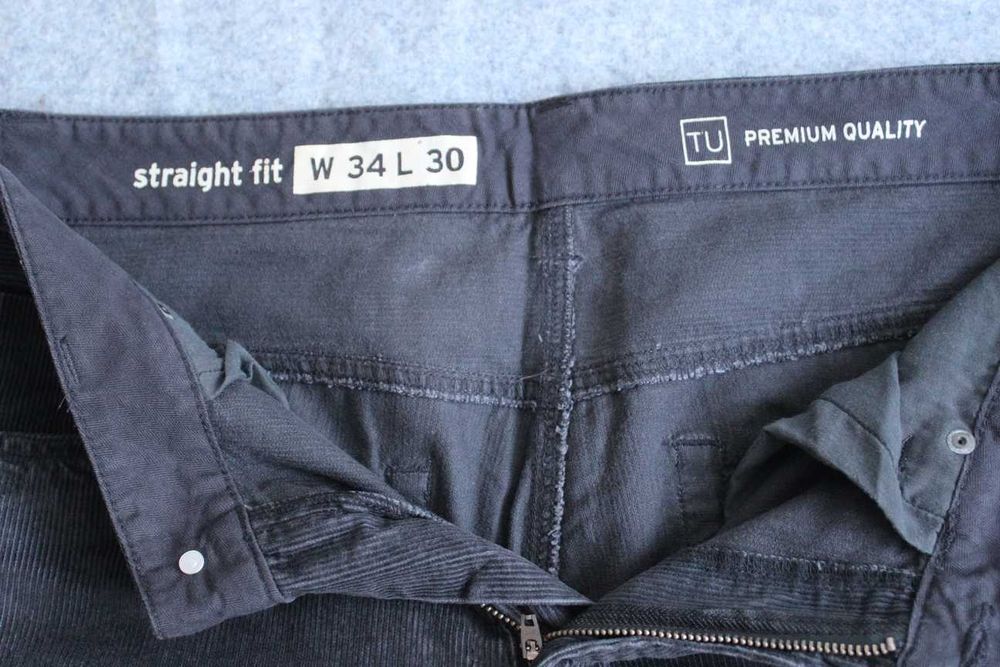 Tu Premium Straight Fit spodnie chino sztruksowe granatowe W34 L30