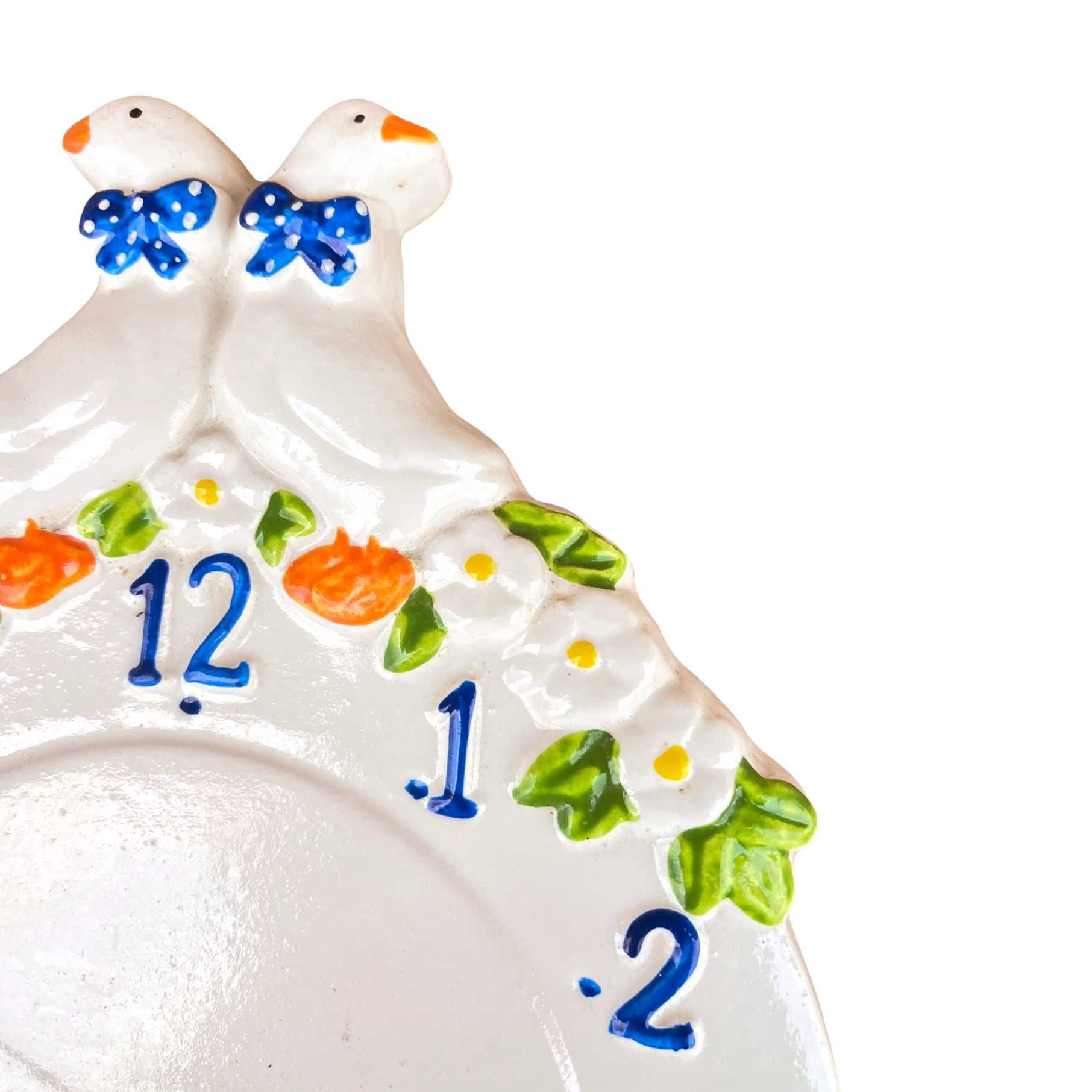 Folkowy, ceramiczny zegar ścienny, Kienzle, Niemcy, lata 80.