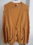 Musztardowy kardigan, sweter warkoczowy splot h&m 36