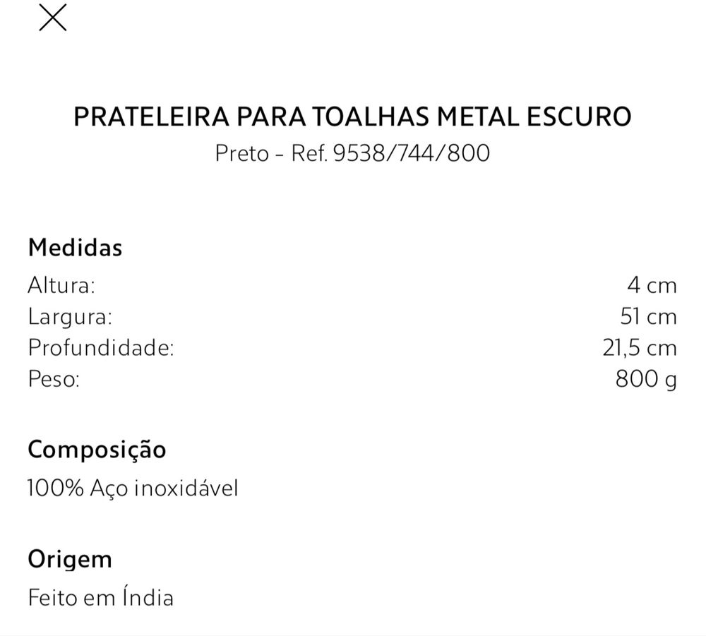 Prateleira Metal Escuro Zara Home NOVO