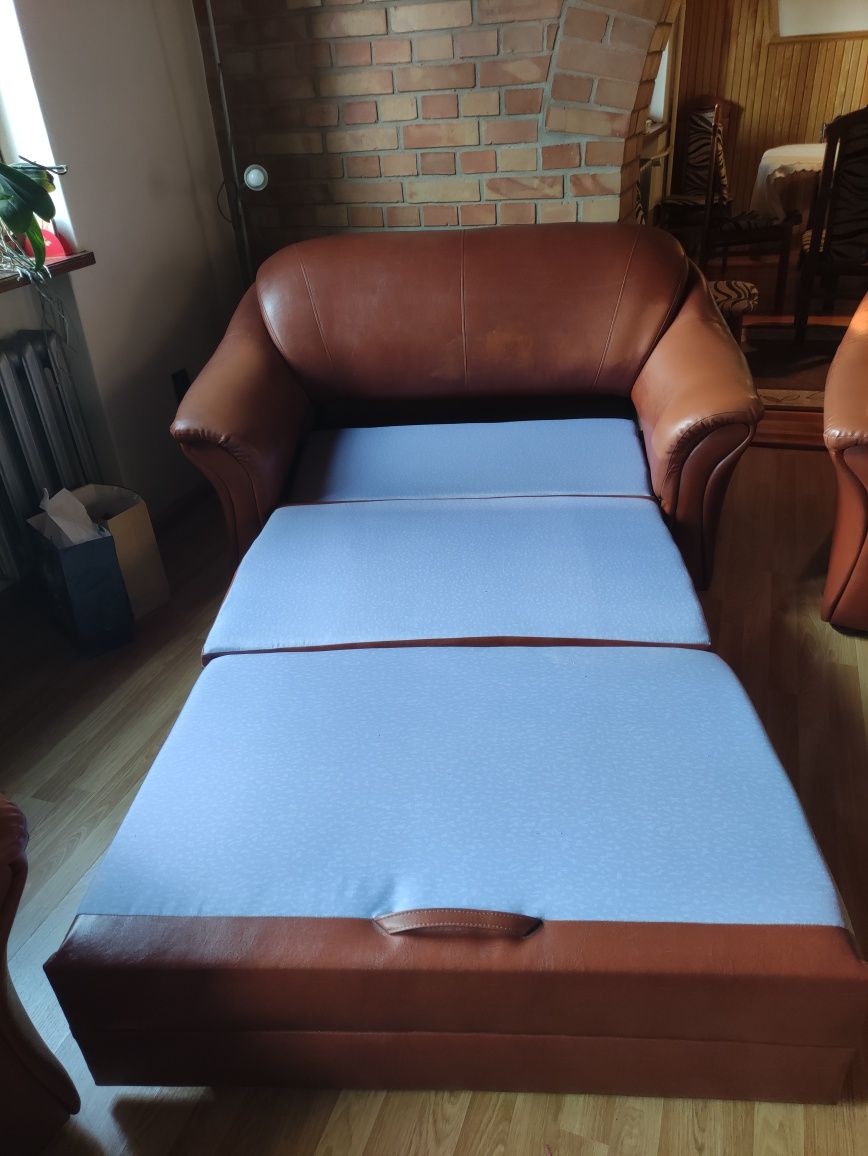 Komplet wypoczynkowy sofa spanie + 2 fotele Bodzio zestaw eko skóra br