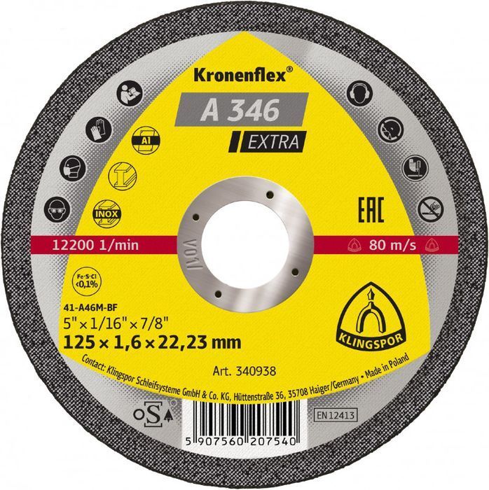 Tarcza Płaska A46Ex/A345Ex T1A 125*1.6*22 340/938 Klingspor