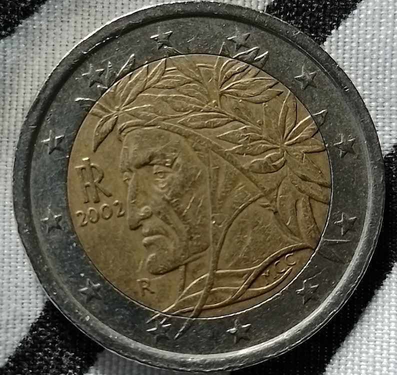 Extra Rare 2 Euro Italian Coin, 2002  Dante Alighieri