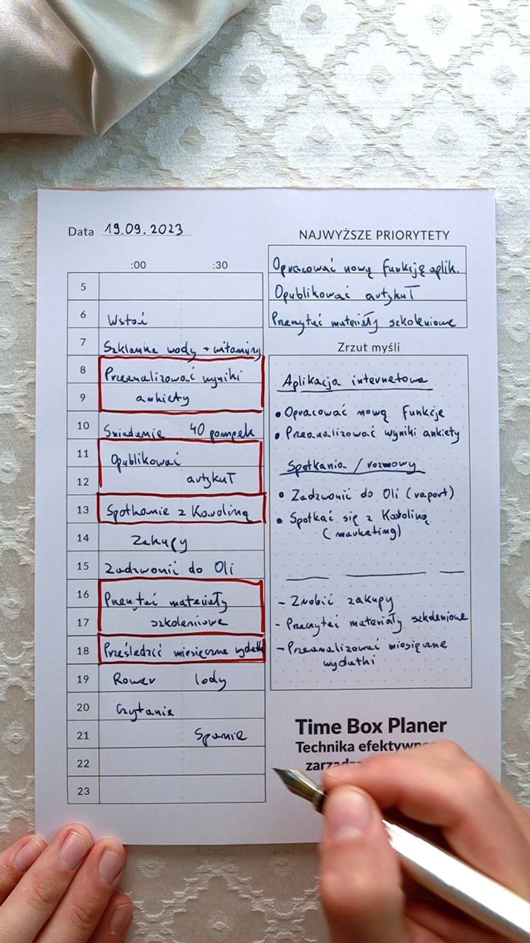 Time Box Planer listy zadań Notatnik godzinowy, Zarządzanie czasem