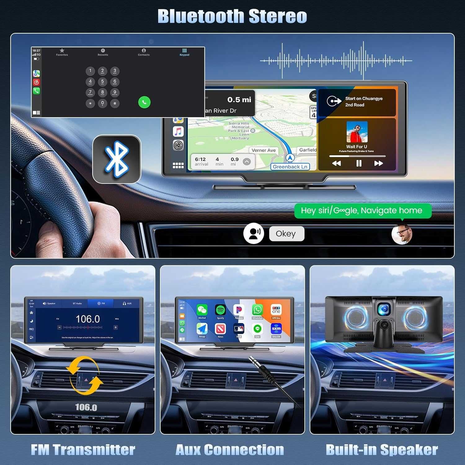 Bezprzewodowe radio samochodowe Carplay & Android Auro, 9,3 cala