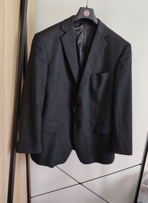 Sunset Suits czarna marynarka prążek 100% wełna 56