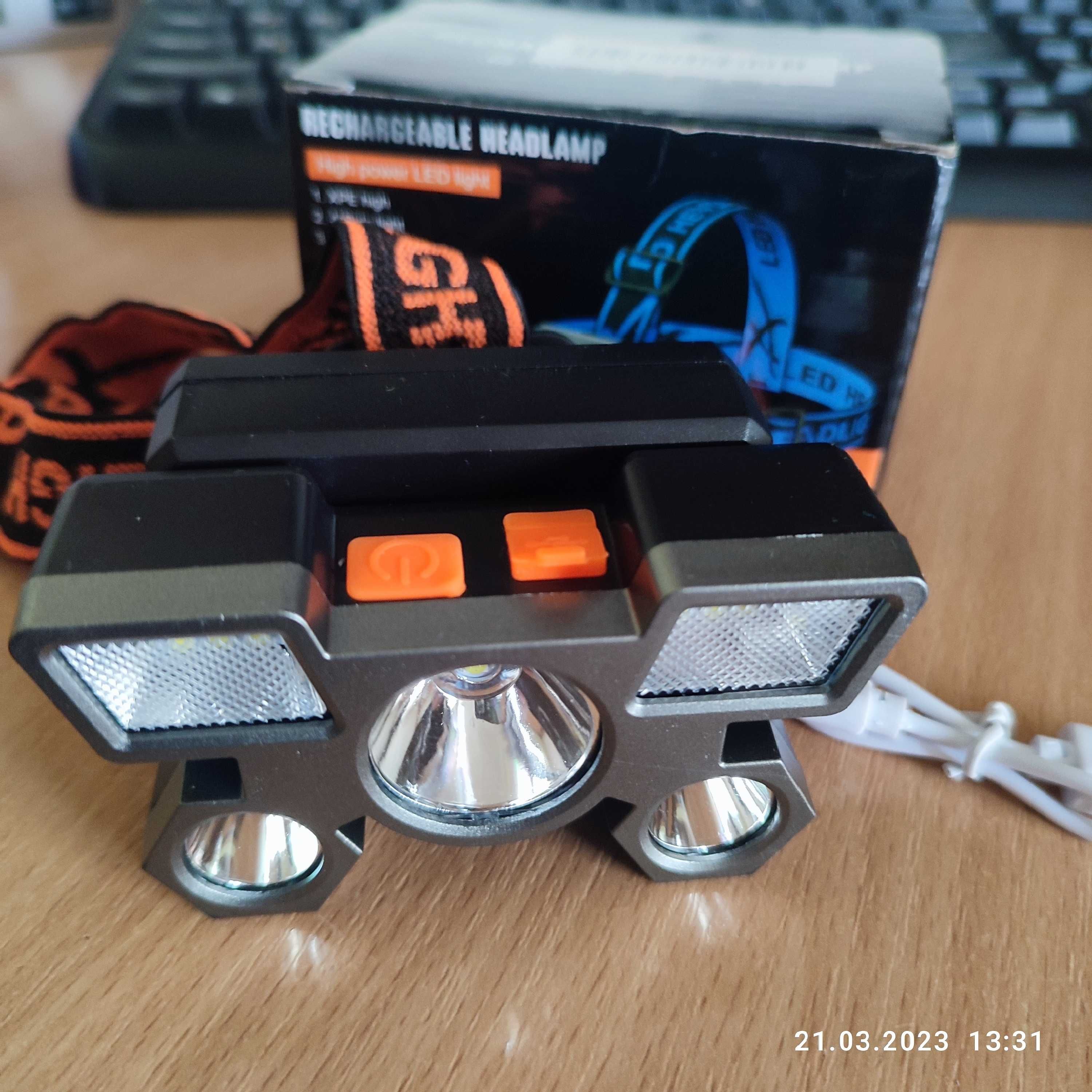 Фонарик налобный LED USB