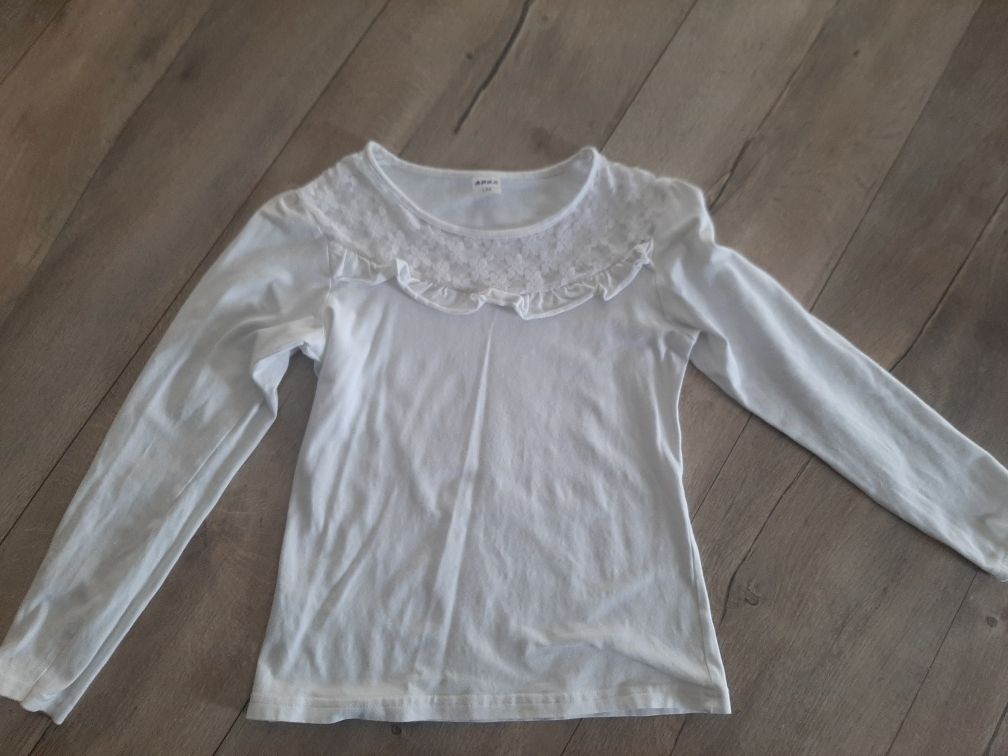 Biała elegancka bluzka dziewczęca wyjściowa bawełniana galowa 134 140