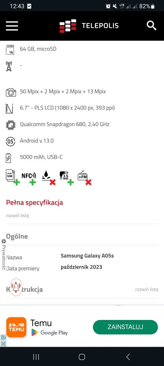 Samsung A05s na gwarancji