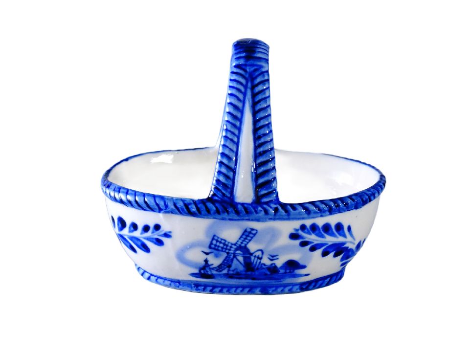 porcelanowy koszyk stylu delft wiatrak