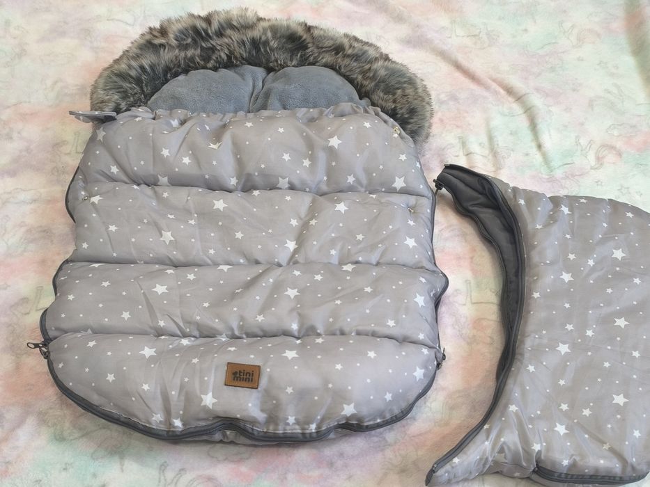 TiniMini Śpiworek z futerkiem - wózek/sanki + mufka