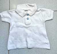 Polo branco com botões azuis 100% algodão, 12 meses