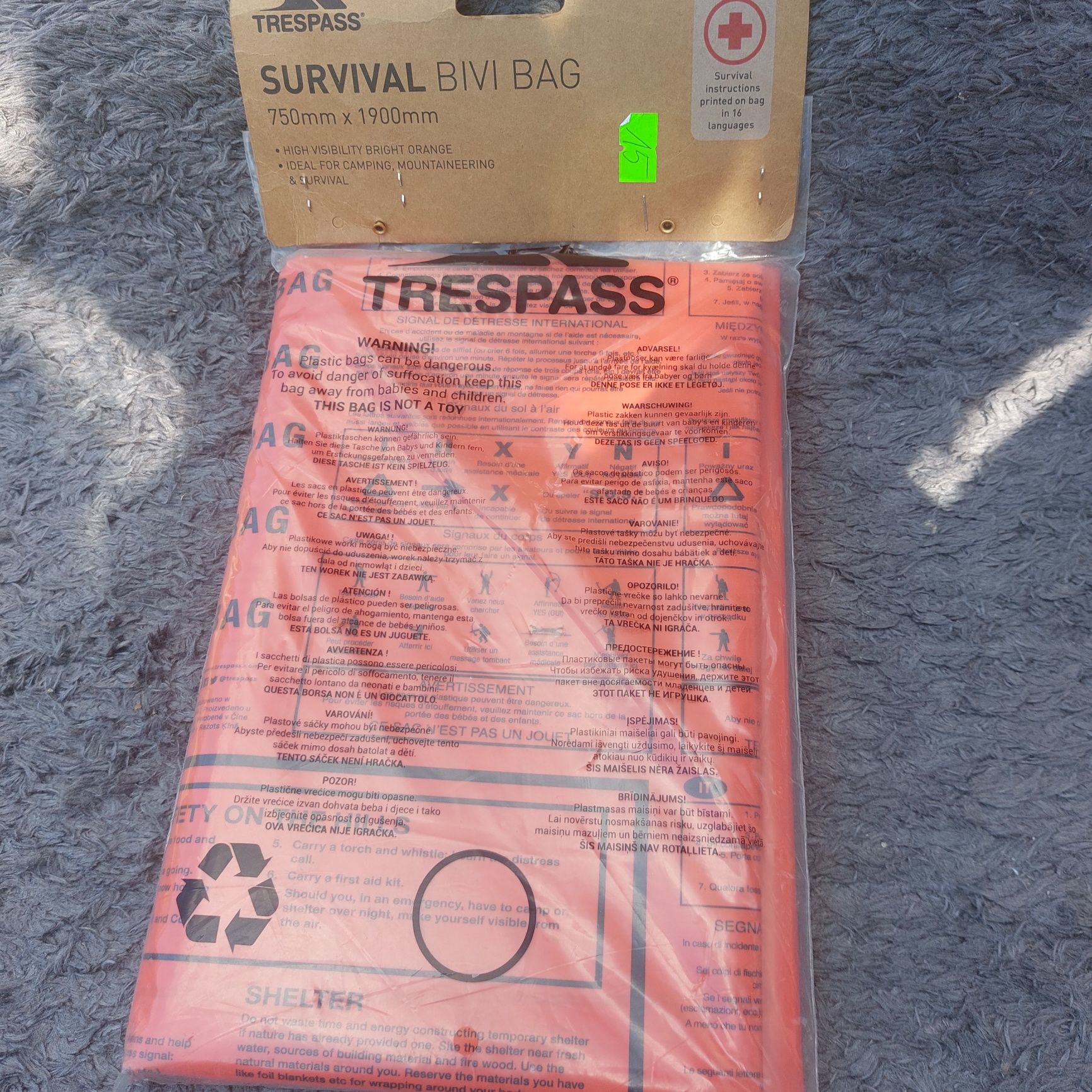 Worek survivalowy trespass bivi bag 750 mm x1900 mm pomarańczowy