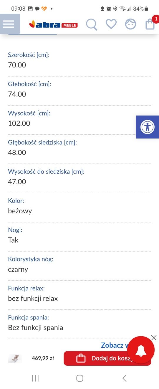 Sprzedam fotel z podnozkiem welur beż