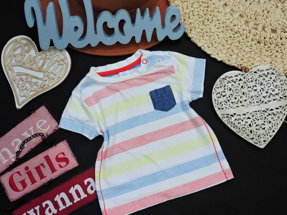 C&A - t-shirt kolorowe pasy , kieszonka r 68