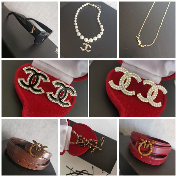 Opis biżuteria damska broszka kolczyki naszyjnik jak cc ysl dior gucci