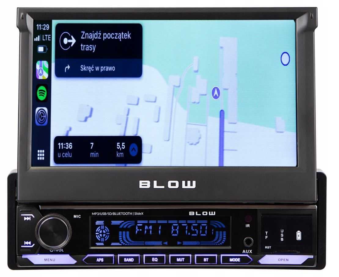 Radio samochodowe Wysuwany Ekran 7 Carplay Bluetooth Android Auto 1DIN