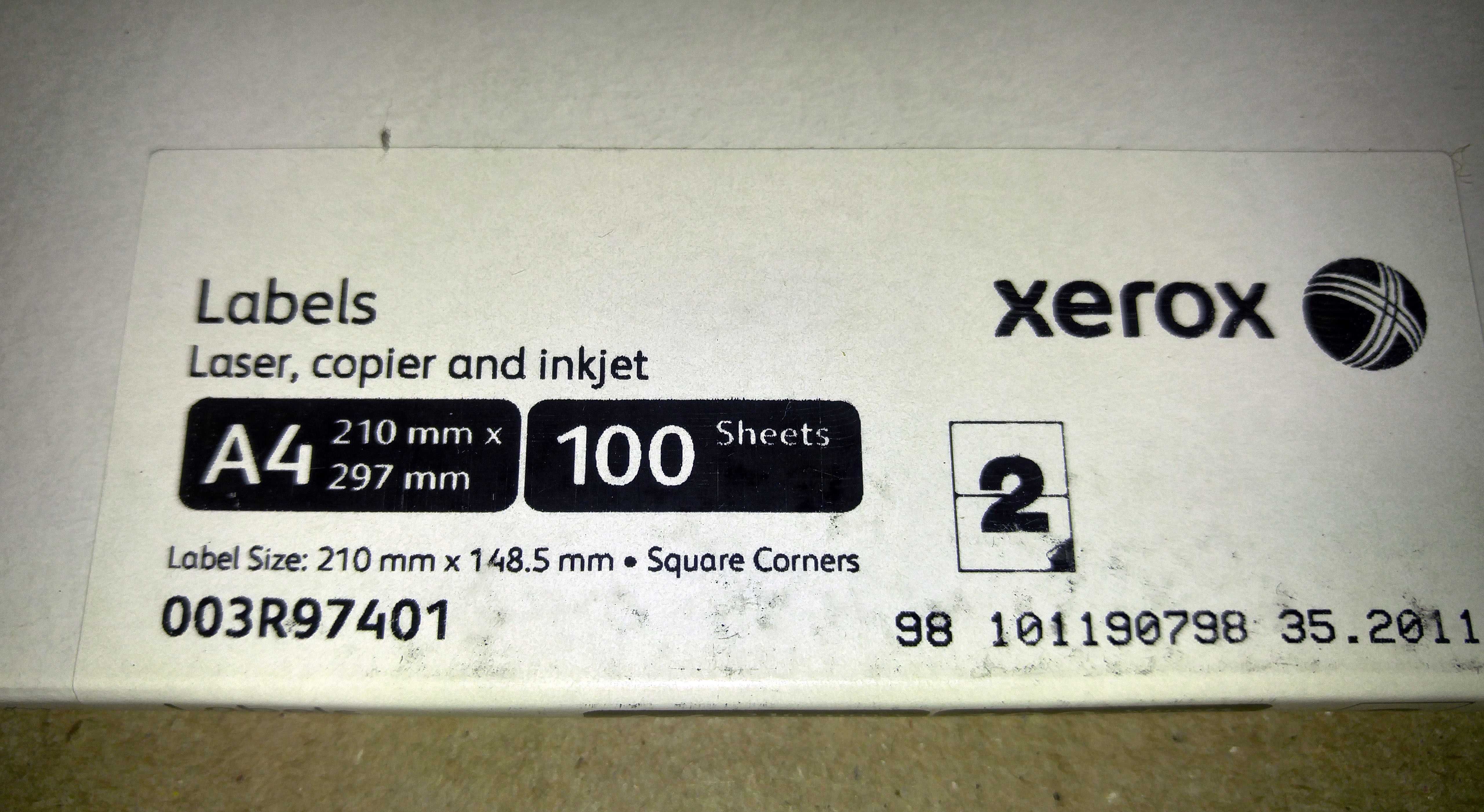 Наклейки, самоклейка, этикетка Xerox - 2 на листе А4
