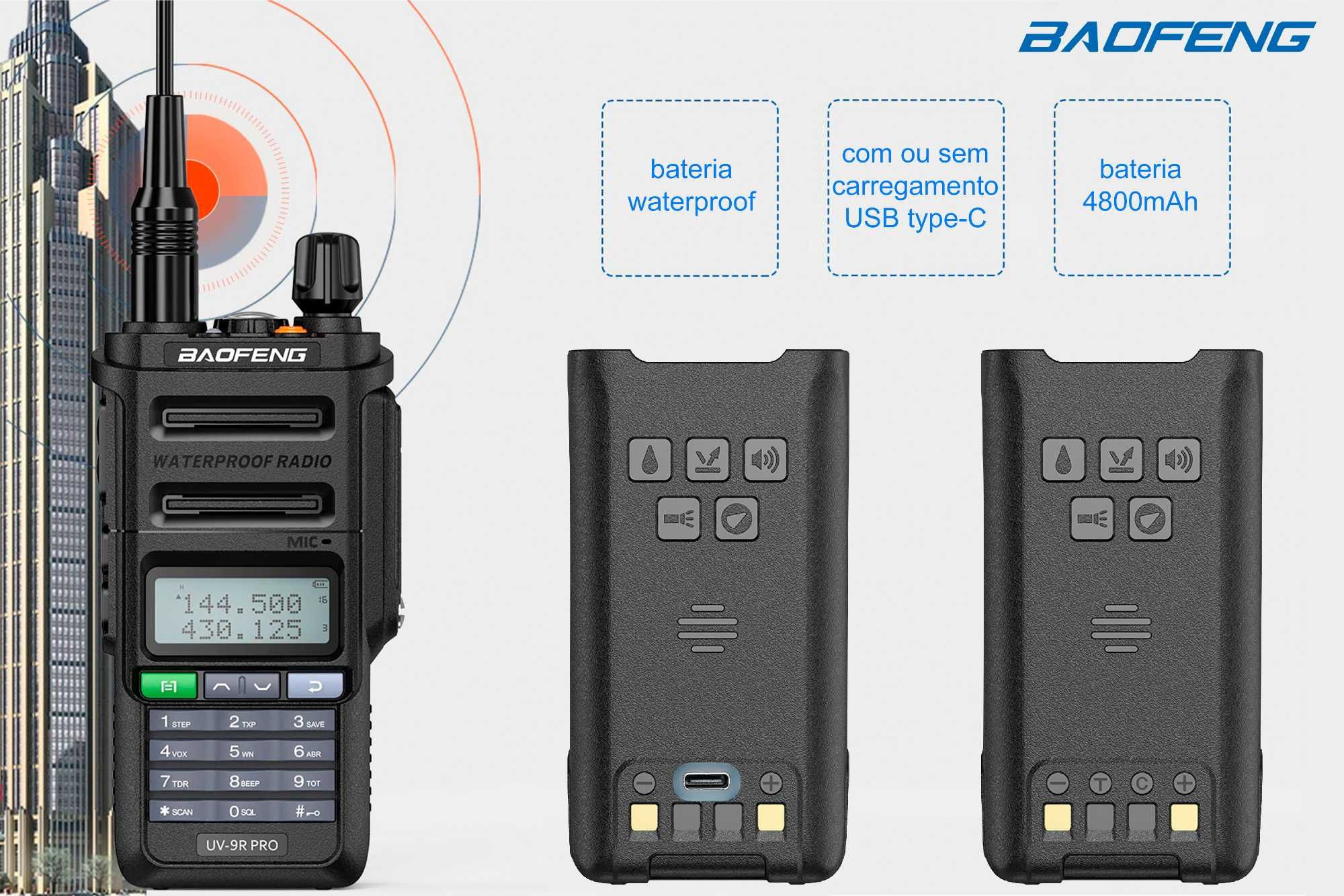 Rádio Portátil Baofeng UV-9R Pro VHF UHF Waterproof IP68