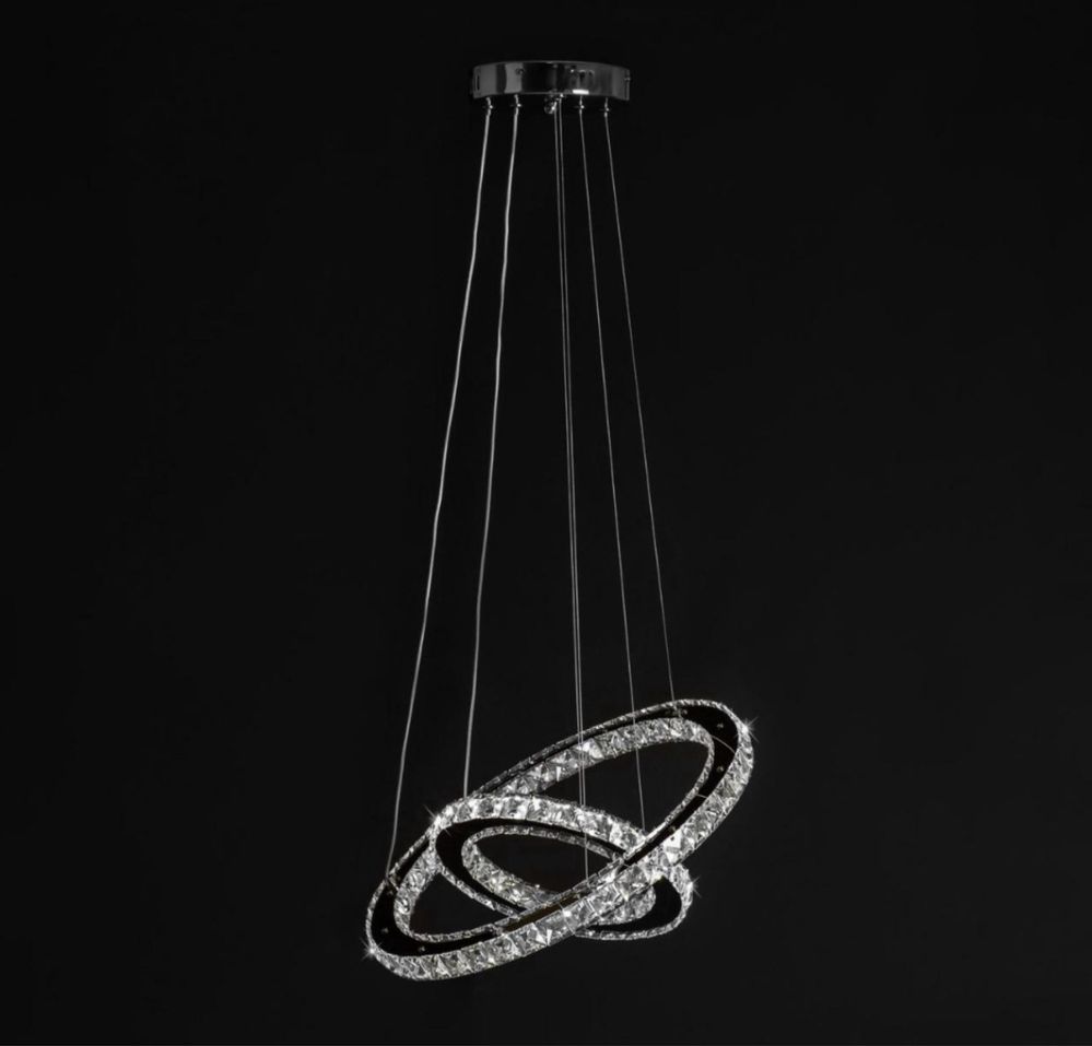 Люстра світлодіодна led підвіси кільця з кришталем 80w