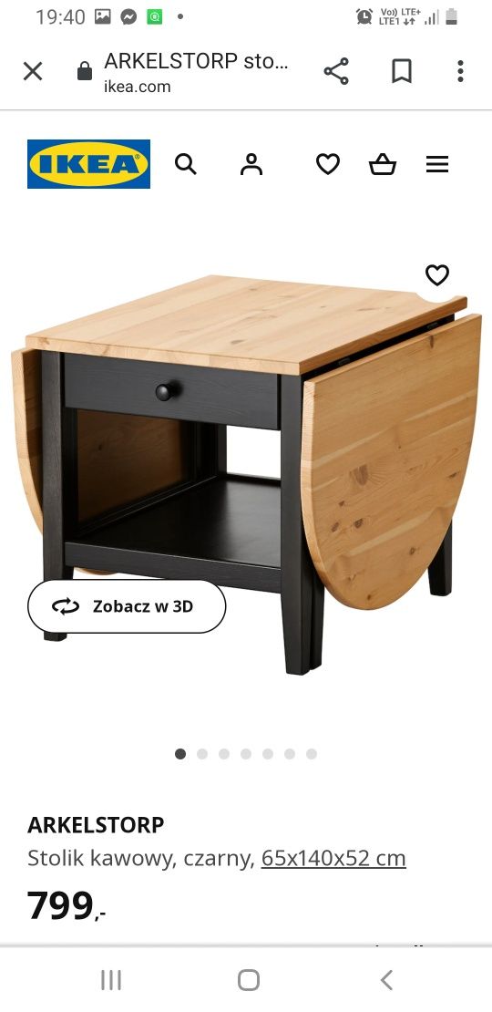 Arkelstorp stolik ława kawowy z klapami  ikea