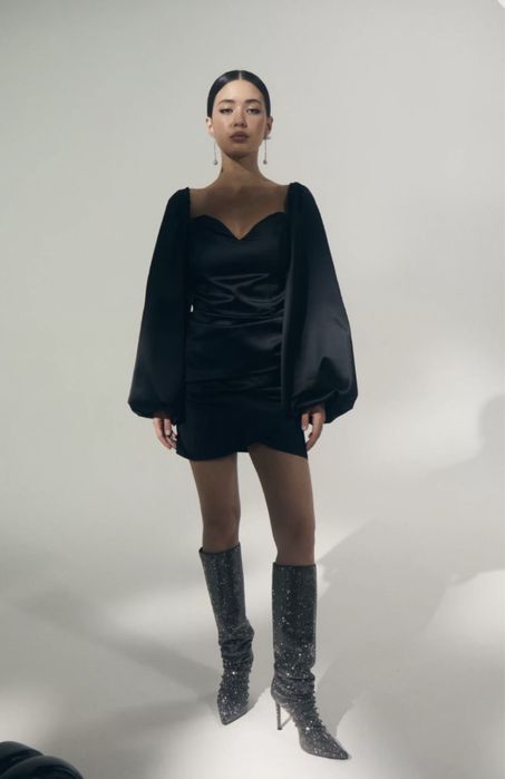 Нарядное новогоднее коктейльное черное платье Zara Gepur