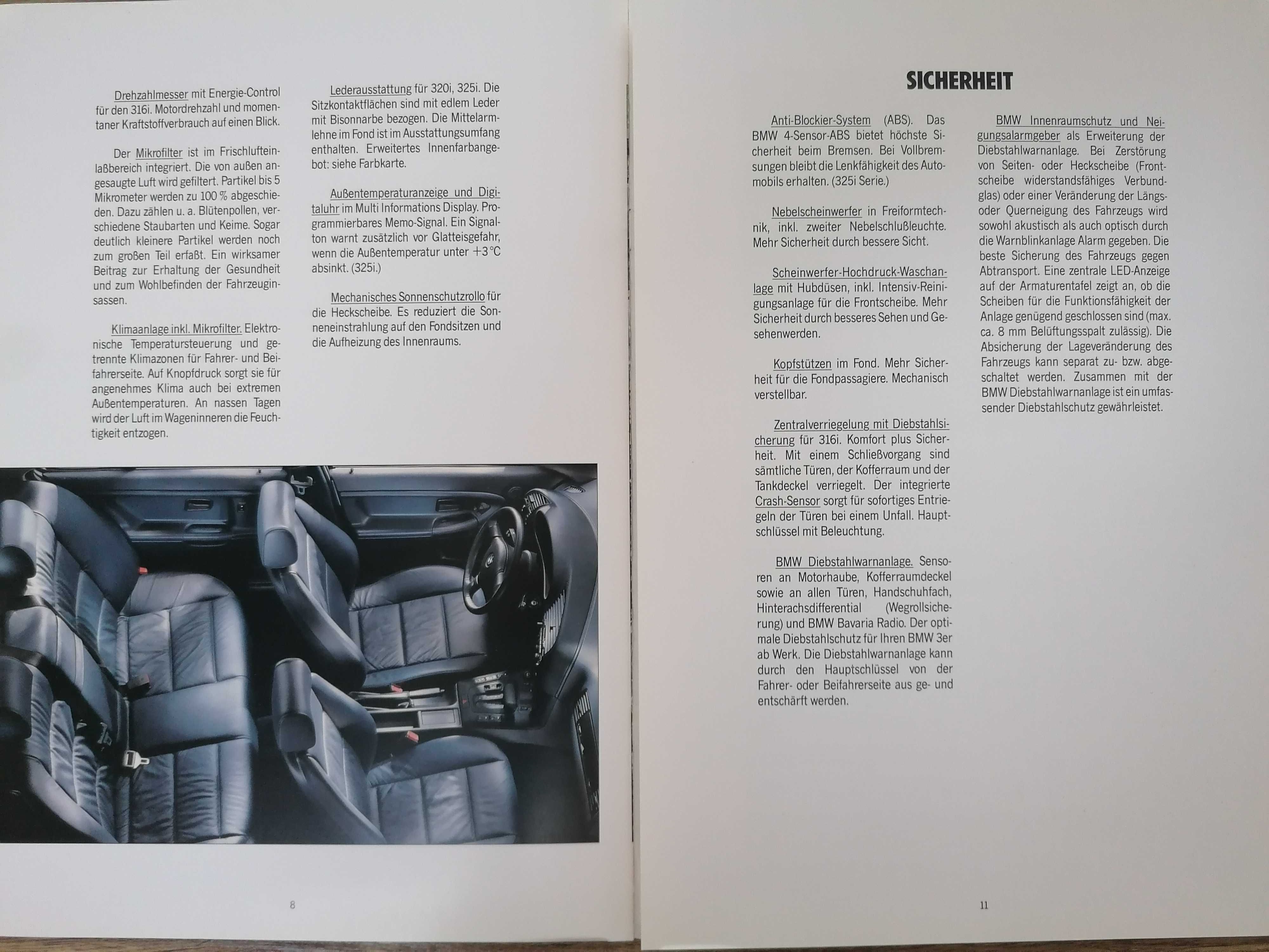 Prospekt BMW 3 E36 wyposażenie