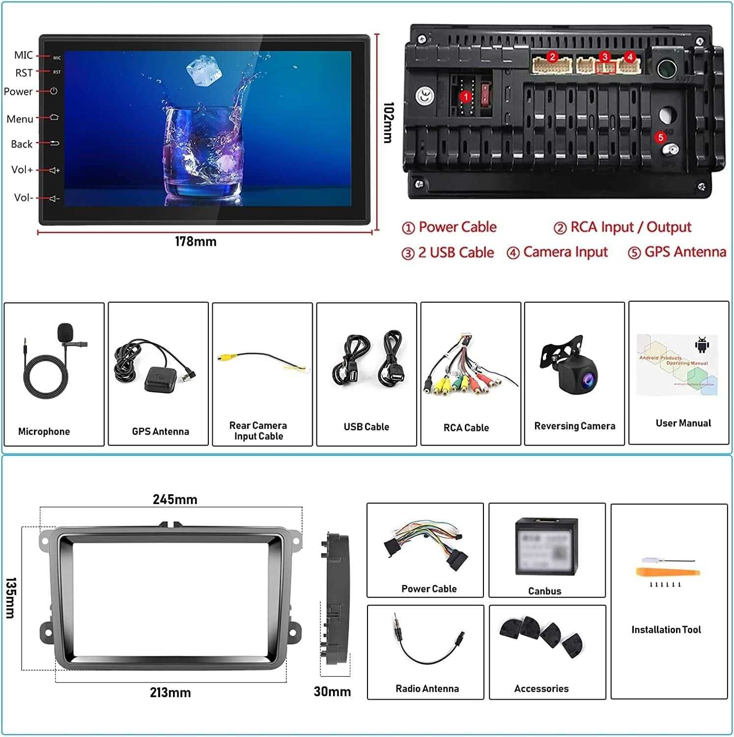 Radio samochodowe z Android 13 do VW Golf 5 Golf 6 Polo Skoda Z RAMKĄ