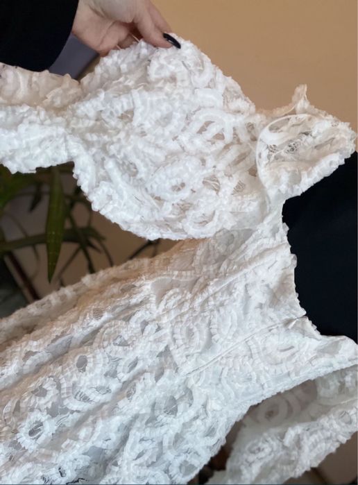 Asos luxe biały koronkowy krótki kombinezon 44 xxl 42 xl ażurowy haft