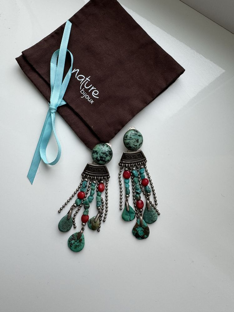 Сережки кліпси із натуральноі бірюзи  Nature bijoux