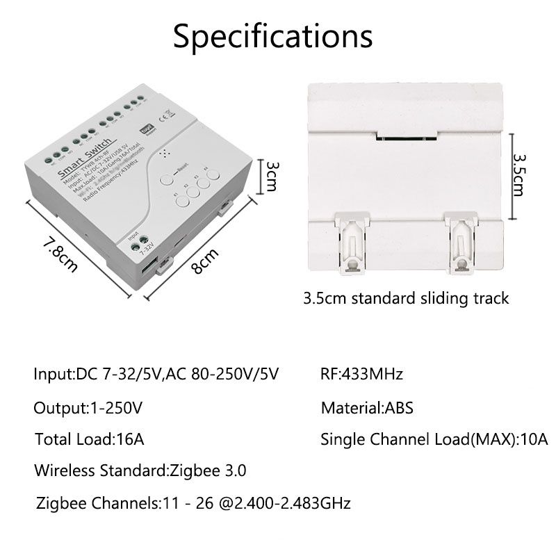 4-канальное ZigBee/RF 433МГц реле TuyaSmart, Smart Life "СУХОЙ контакт