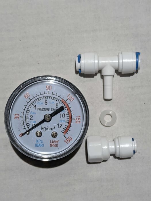 Манометр з фітингами для фільтра води зворотного осмосу 1/4" 6,35мм