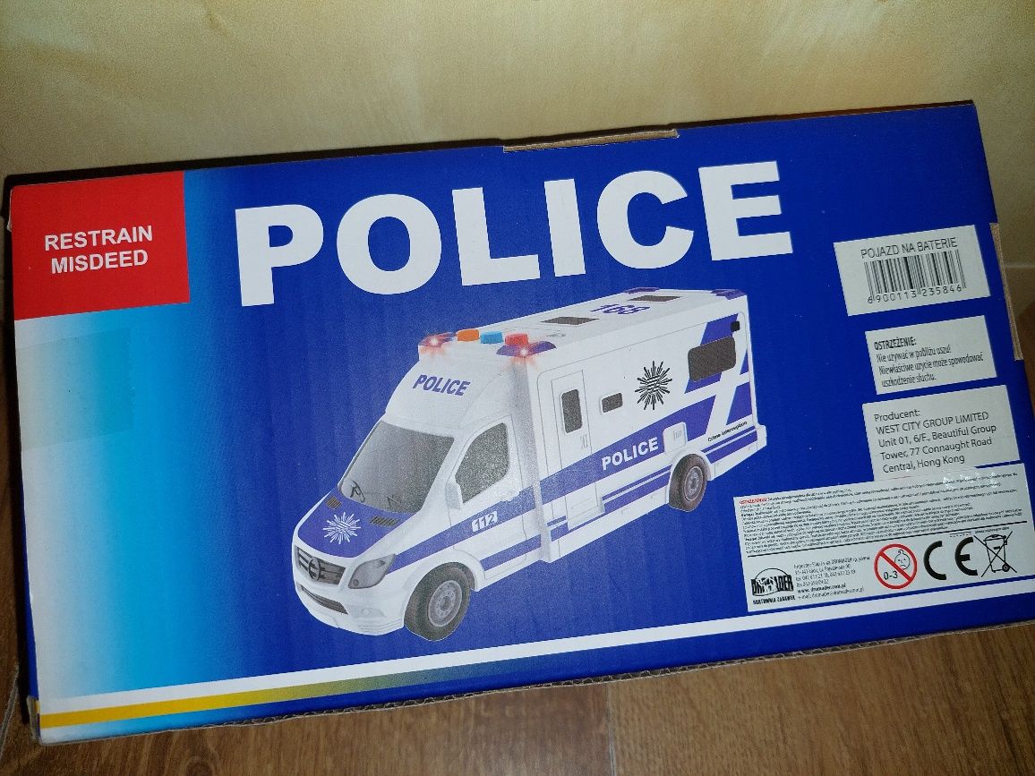 Nowe autko auto wóz policja policyjny syrena dzwięk baterie prezent