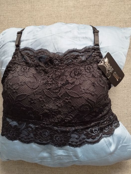 Nowy biustonosz czarny sportowy koronkowy, top rozmiar S