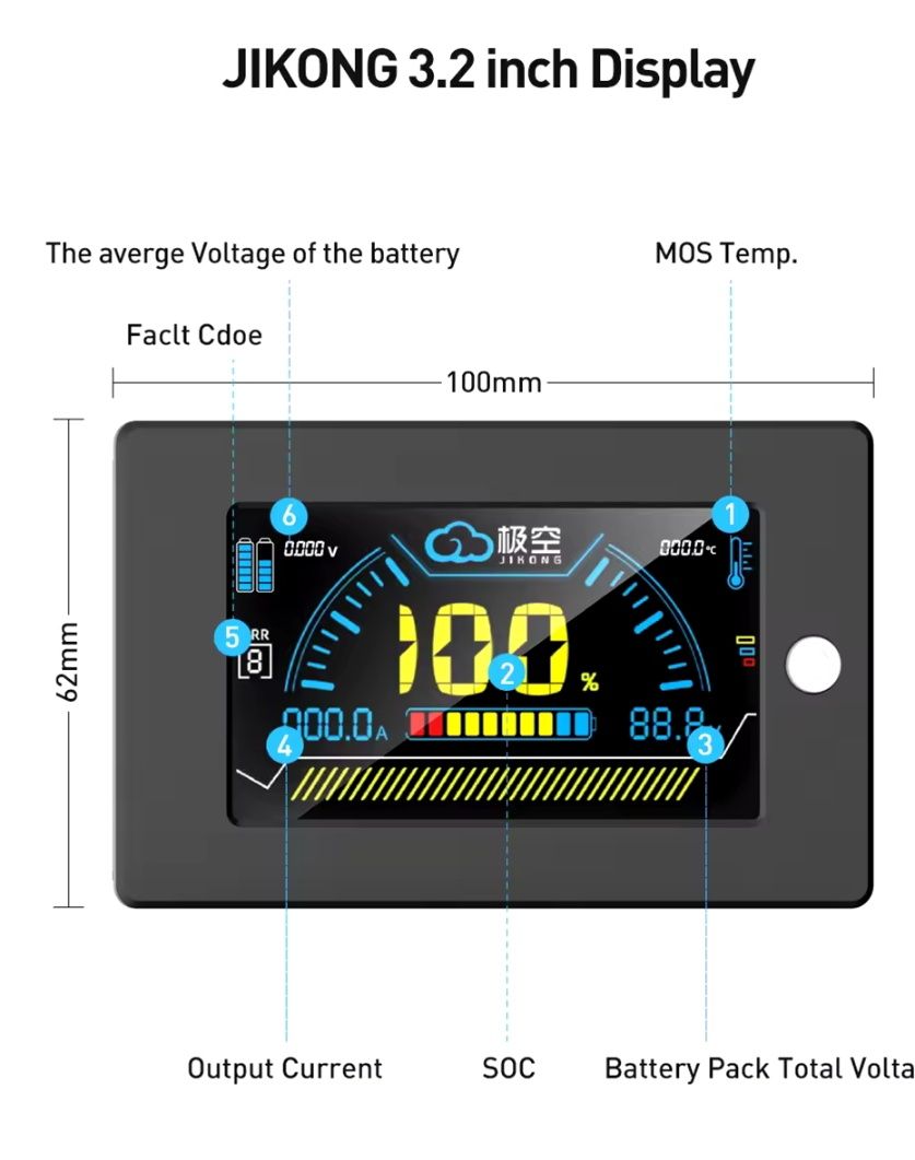 JK BMS (Jikong) LCD дисплей (LCD-3.2-RS485) 3.2", з кнопкою активації