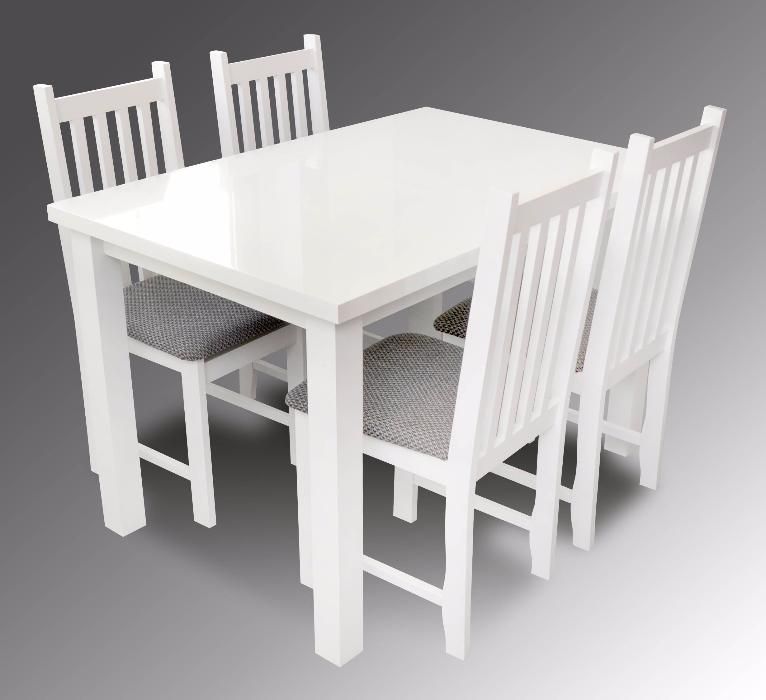 Stół + 4 krzesła biały połysk ZESTAW BISTRALKA HIT!