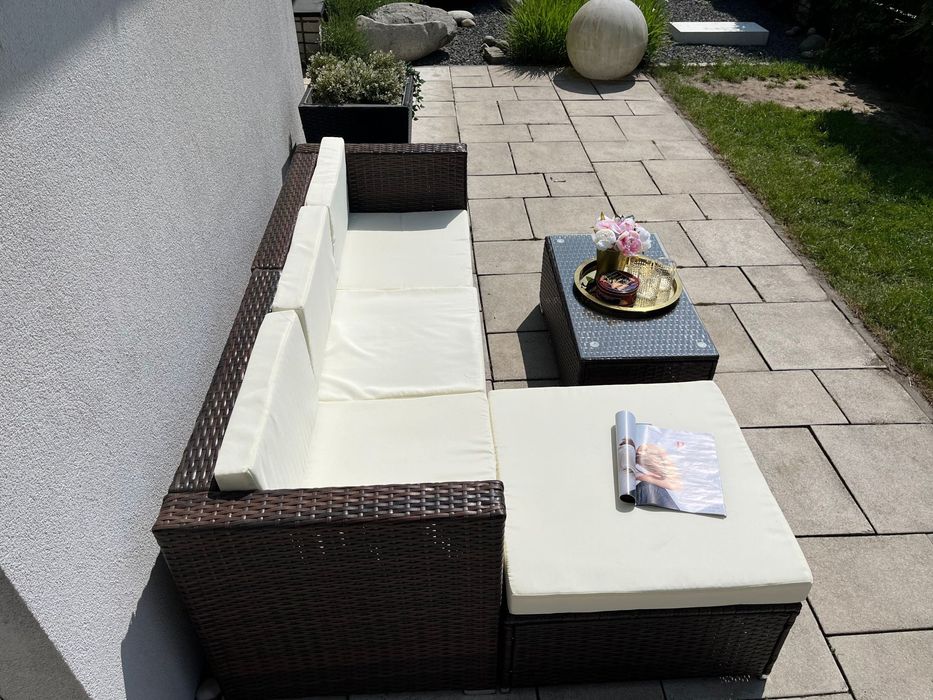 Milano nowy zestaw technorattan sofa 3 os pufa (W)