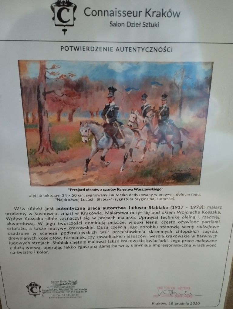 Juliusz Słabiak - oryginał certyfikat