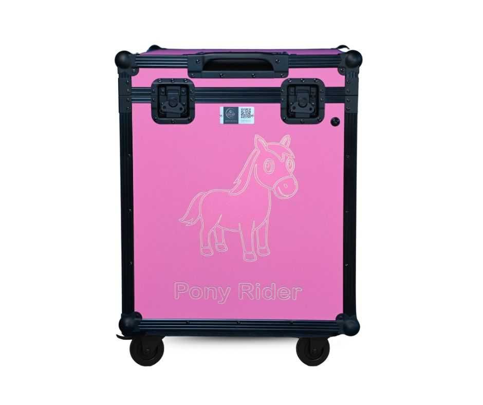 Paka jeździecka Pony Rider_fluo róż_czarne okucia