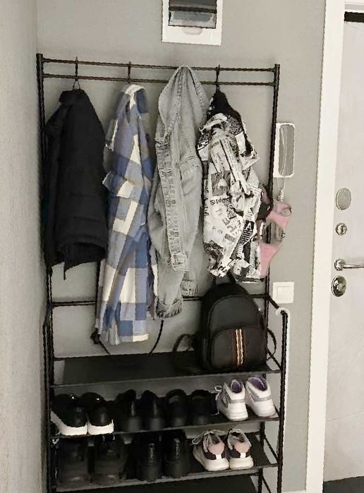 Залізна вішалка для одягу та взуття 2 в 1, підлогова/Вешалка в коридор