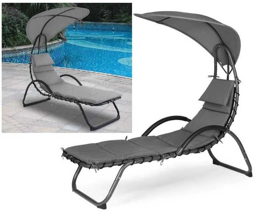 Leżanka ogrodowa z dużym daszkiem | Stalowa rama | 189 cm | 150 kg