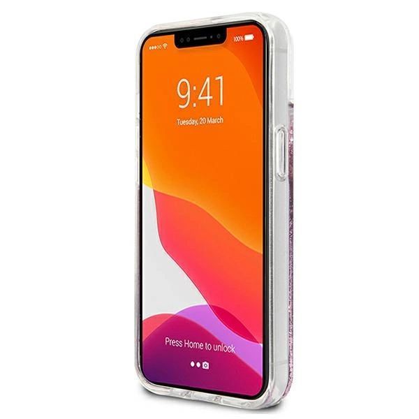 Etui Guess Peony Liquid Glitter na iPhone 13 mini - różowe