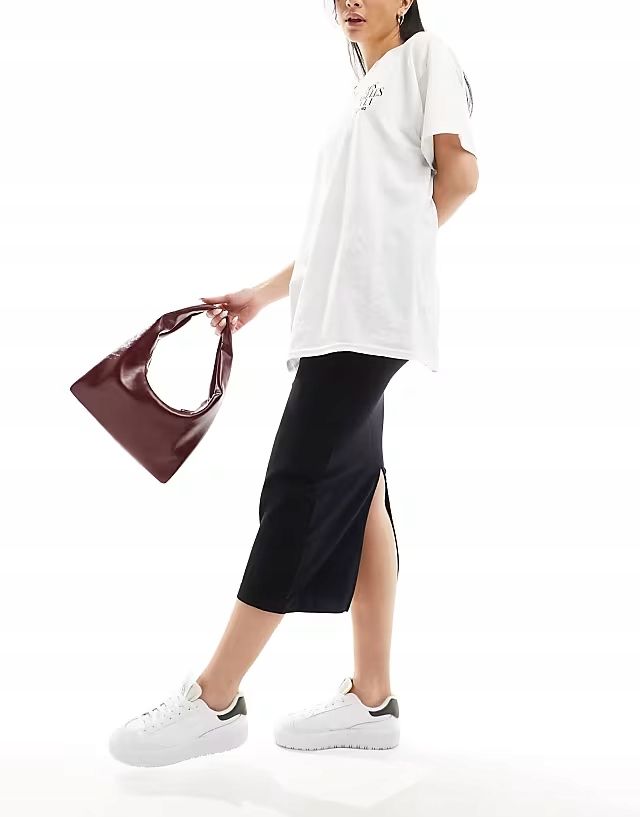 Asos Design 36 S Spódnica Czarna Midi Z Rozcięciem R12340