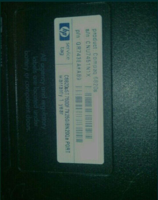 Hp compag 6820S irá como para peças a fucionar64729938496385123