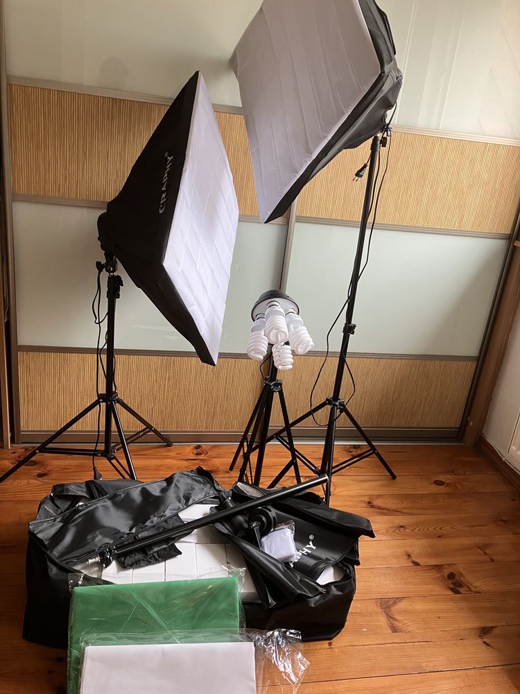 3 lampy studyjne softbox zestaw światło ciągłe
