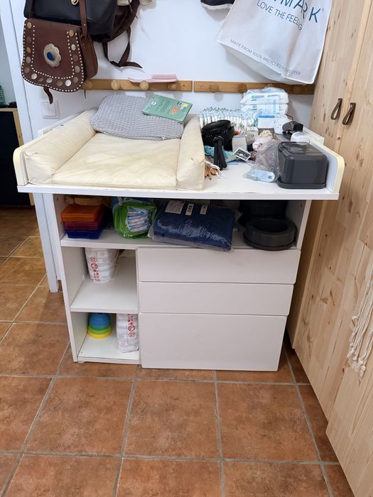 Trocador, branco branco/com 3 gavetas, 90x79x100 cm