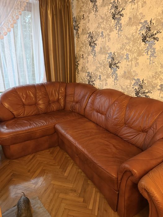Skórzana kanapa plus dwa fotele