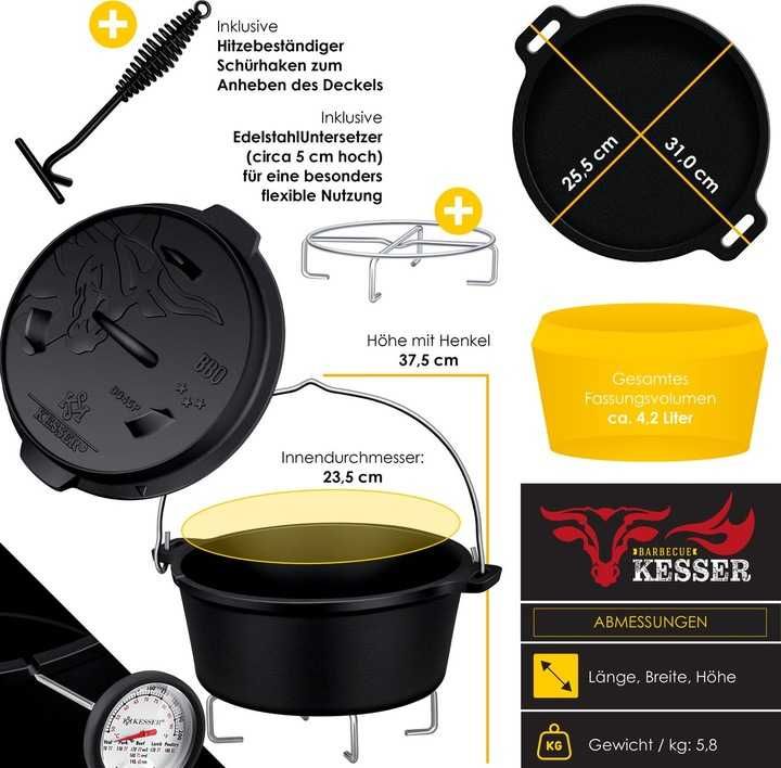 Holenderski Zestaw Piekarnika BBQ – Wielofunkcyjny Żeliwny Garnek