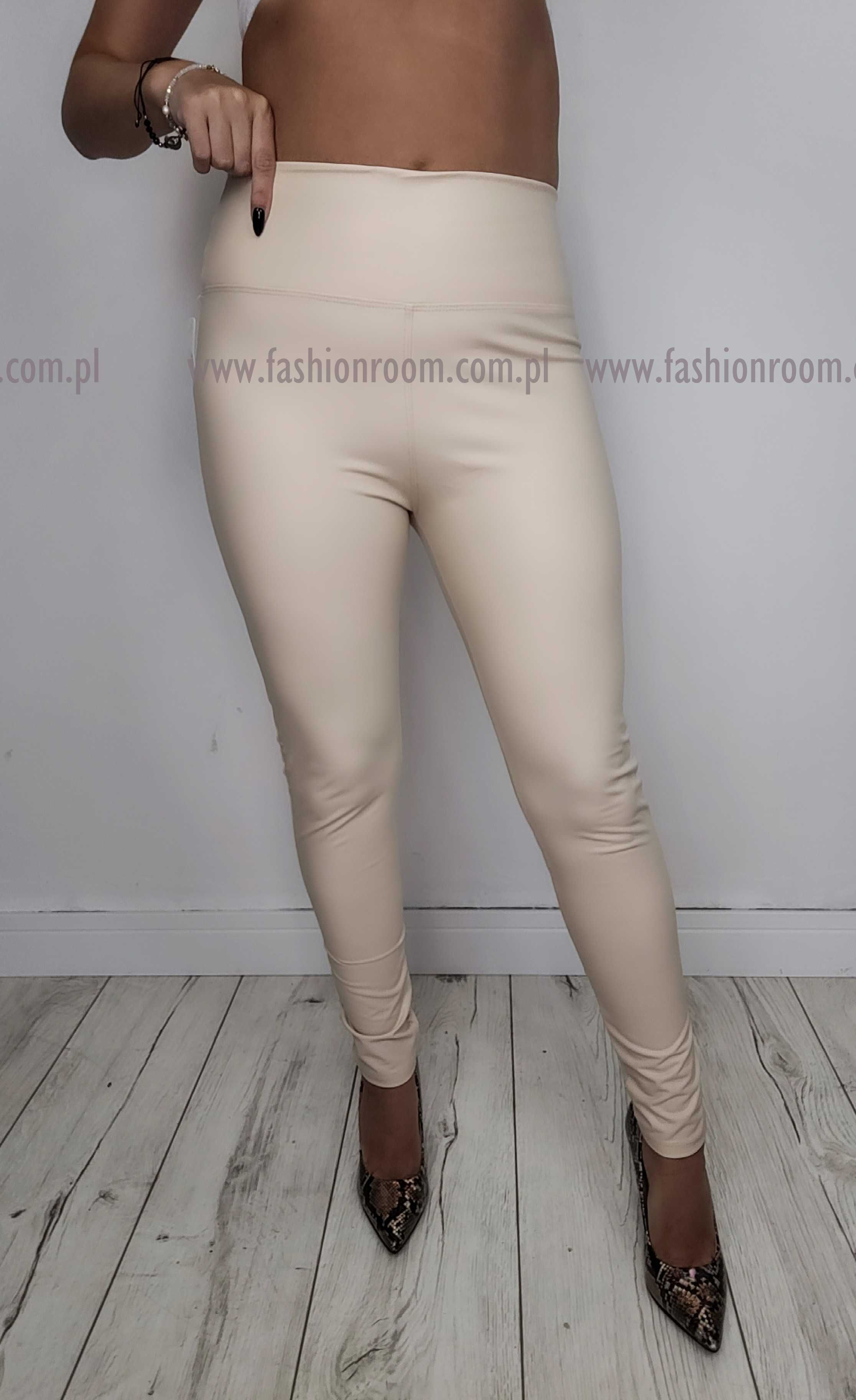 S-XL Spodnie legginsy  EKO SKÓRA skóra ekologiczna nude BEŻ  tu M/L